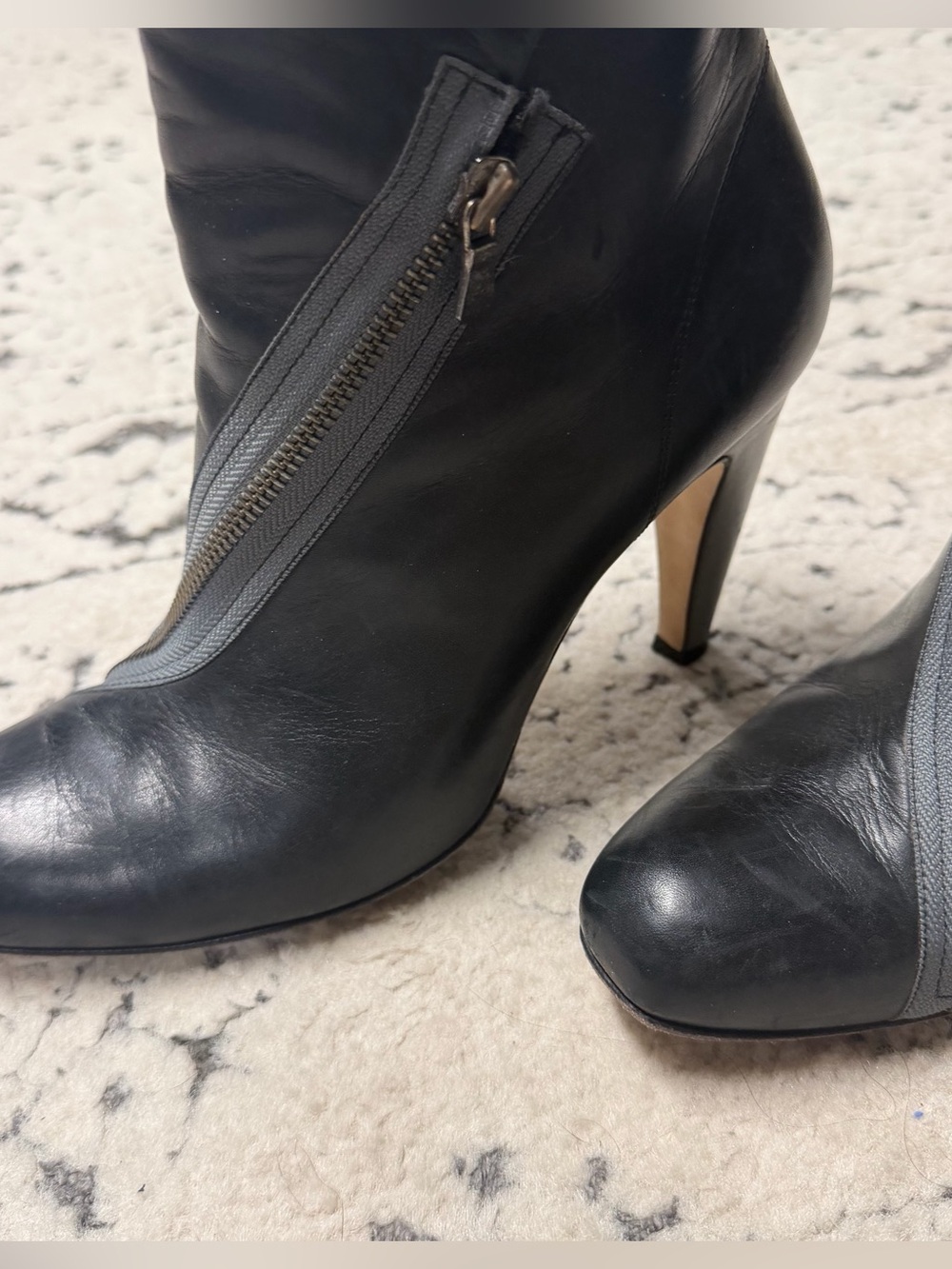 Hugo Boss Women's Boots Shoes Black Genuine Leather Heel With Zip Fastening